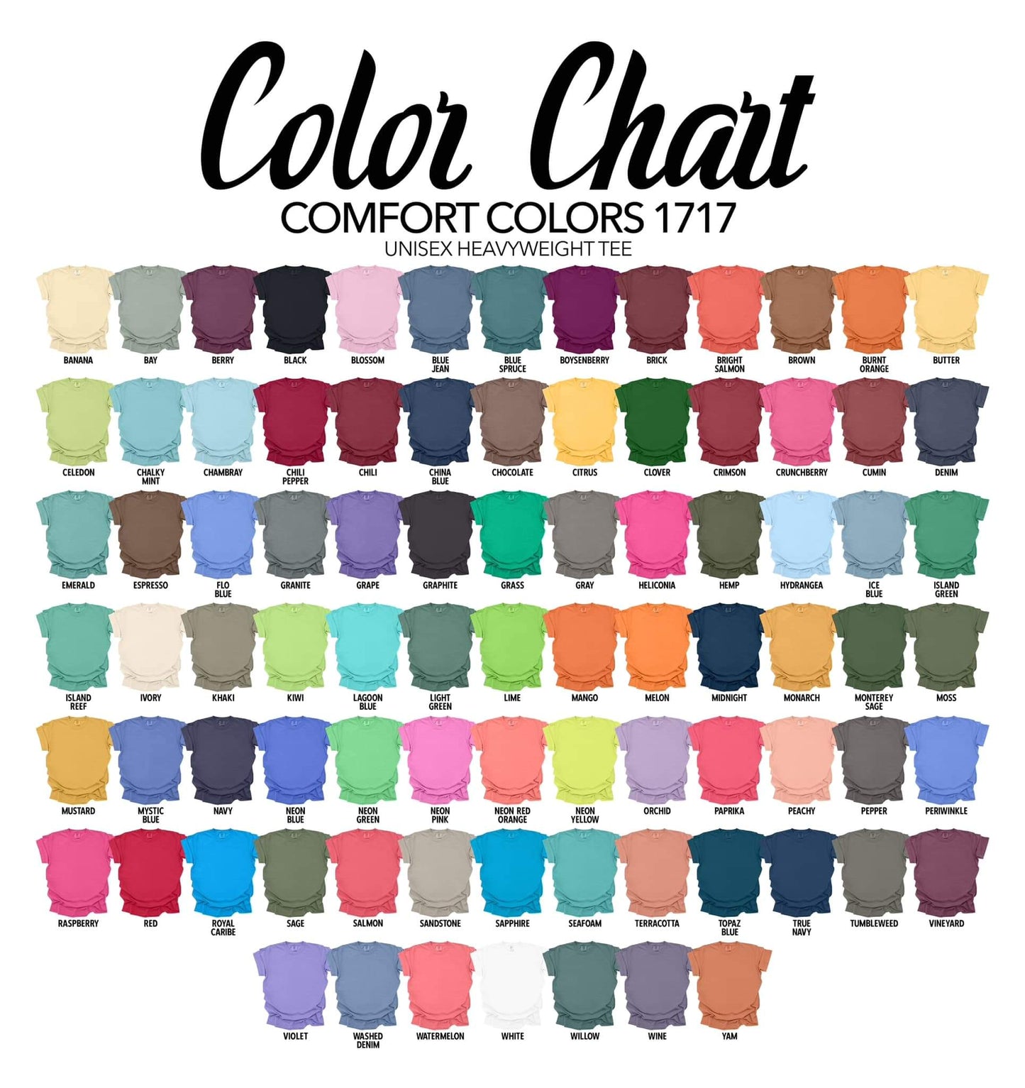 the color chart for a t - shirt